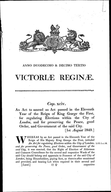 City of London Elections Act 1849