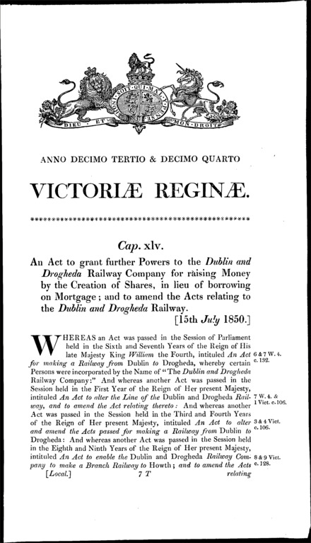Dublin and Drogheda Railway Act 1850