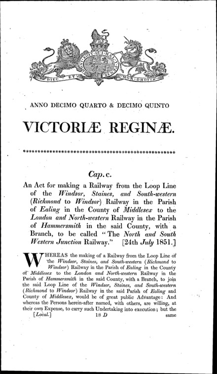 North and South Western Junction Railway Act 1851