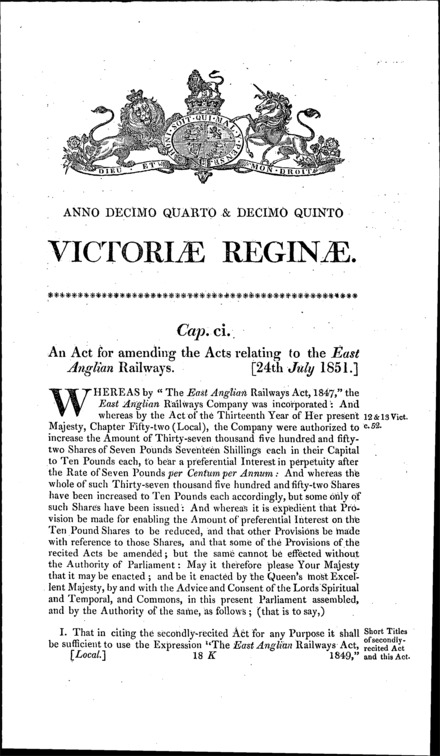 East Anglian Railways Act 1851