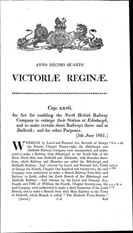 North British Railway (Stations Enlargement) Act 1851