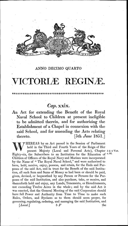 Royal Naval School Amendment Act 1851