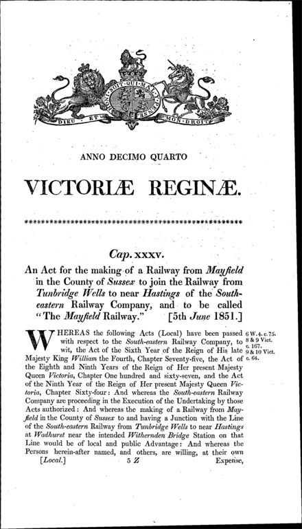 Mayfield Railway Act 1851