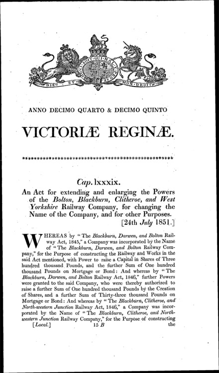 Blackburn Railway Act 1851