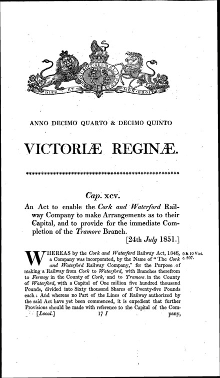 Cork and Waterford Railway Amendment Act 1851