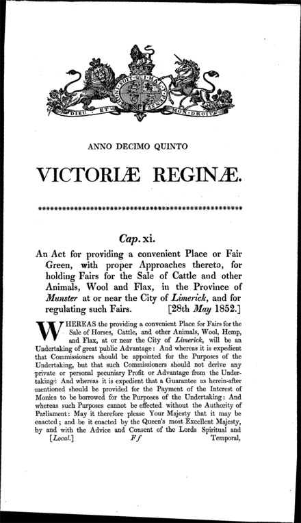 Great Munster Fair Act 1852