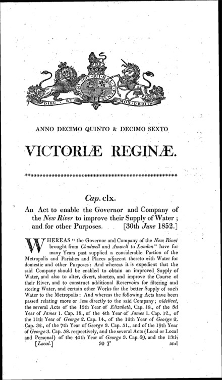 New River Company's Act 1852