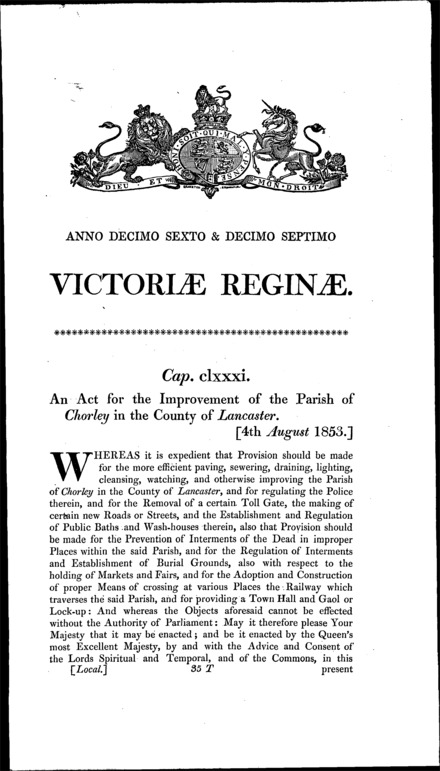 Chorley Improvement Act 1853