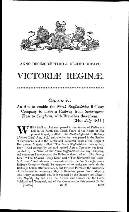North Staffordshire Railway Branches Act 1854
