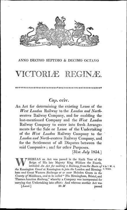 West London Railway Act 1854