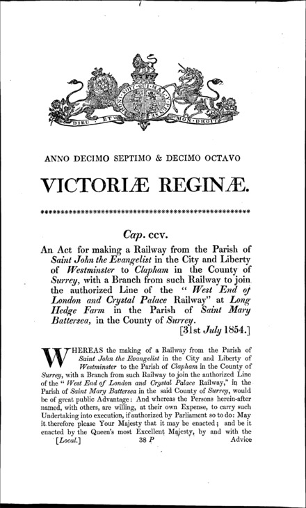 Westminster Terminus Railway Act 1854