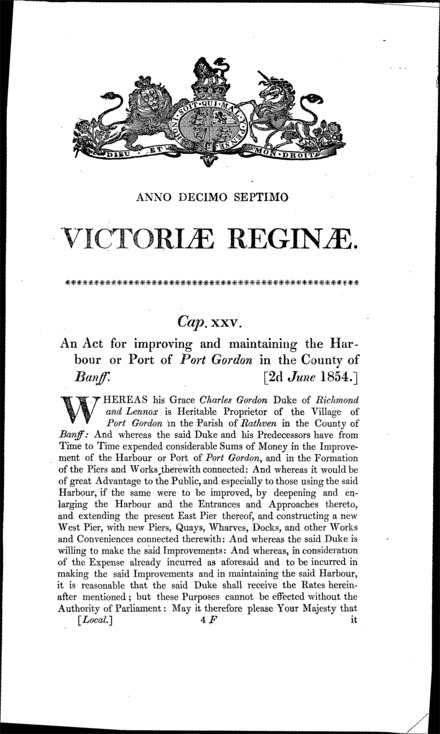 Port Gordon Harbour Act 1854