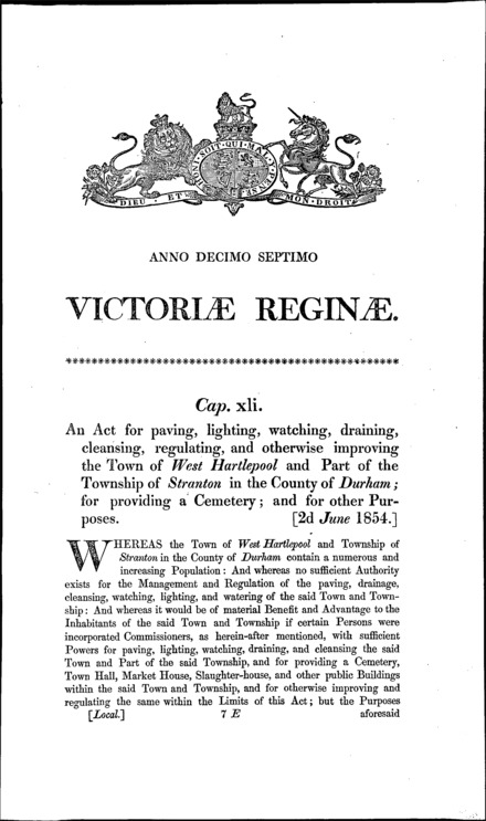 West Hartlepool Improvement Act 1854