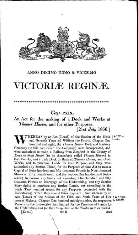 Thames Haven Dock Company's Act 1856