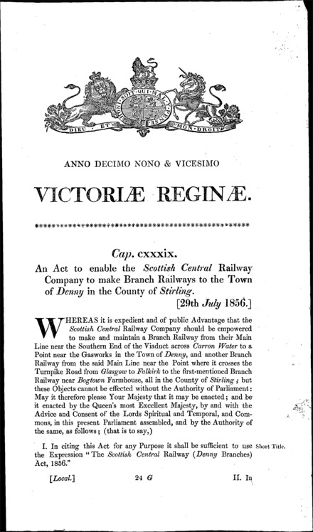 Scottish Central Railway (Denny Branches) Act 1856