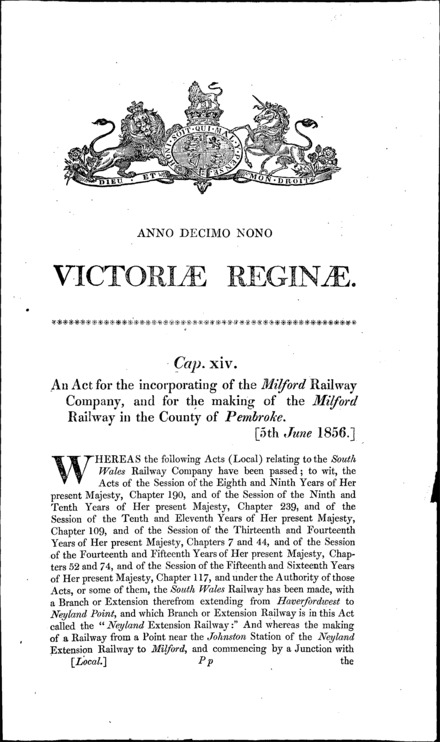 Milford Railway Act 1856