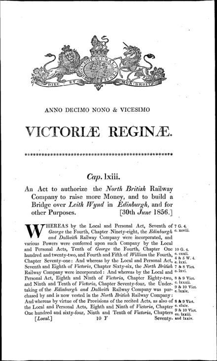 North British Railway (Finance and Bridge) Act 1856