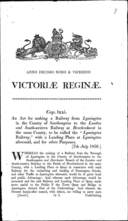 Lymington Railway Act 1856