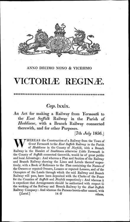Yarmouth and Haddiscoe Railway Act 1856