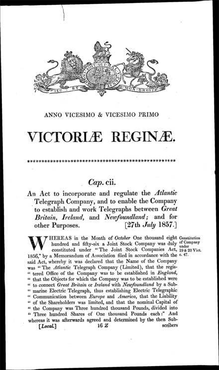 Atlantic Telegraph Act 1857