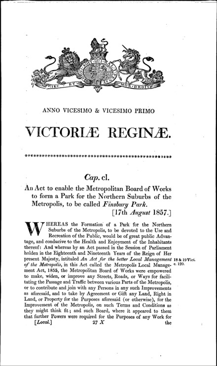 Finsbury Park Act 1857