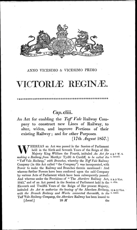 Taff Vale Railway Act 1857