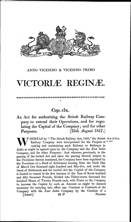 Scinde Railway Act 1857
