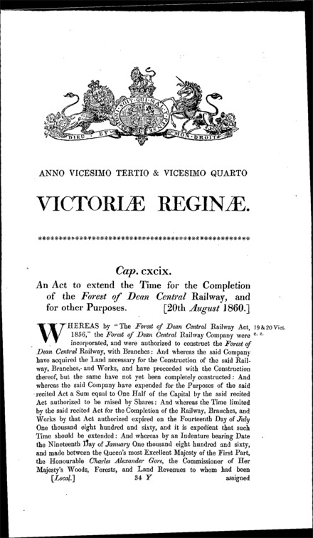 Forest of Dean Central Railway Act 1860