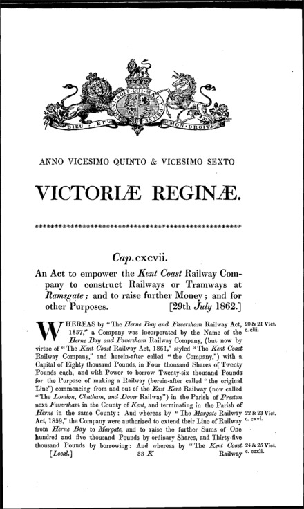 Kent Coast Railway Act 1862