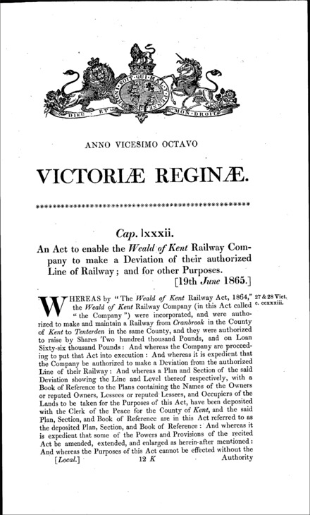 Weald of Kent Railway Act 1865