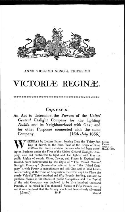 United General Gaslight Company's Act 1866