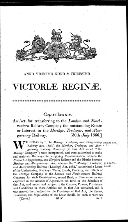 Merthyr, Tredegar and Abergavenny Railway Act 1866