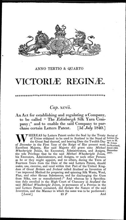Edinburgh Silk Yarn Company Act 1840