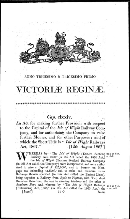 Isle of Wight Railways Act 1867