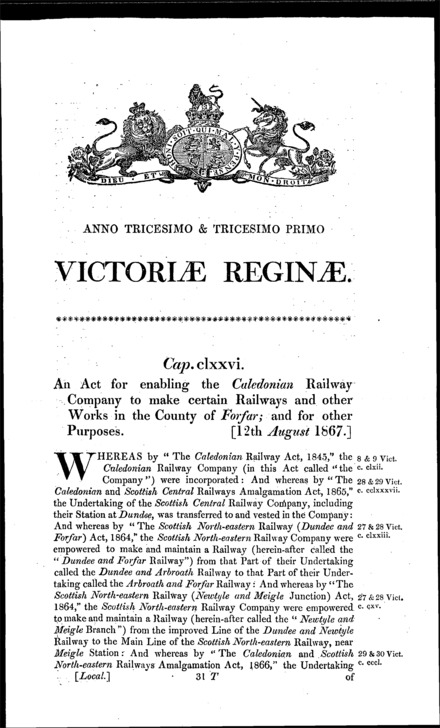 Caledonian Railway (Forfarshire Works) Act 1867