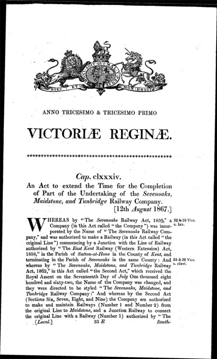Sevenoaks, Maidstone and Tonbridge Railway Act 1867