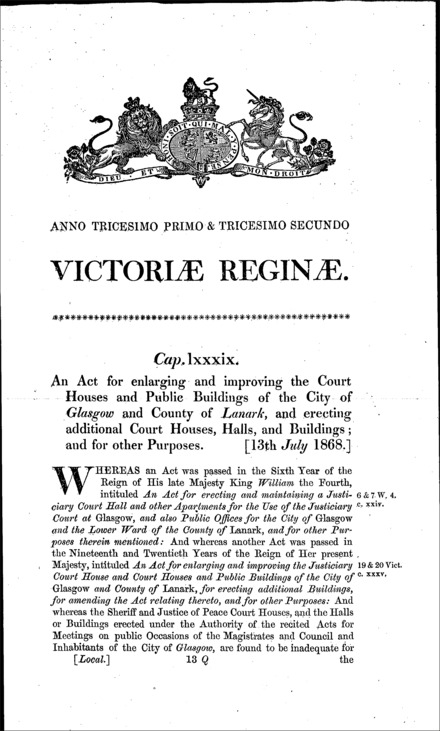 Glasgow Court Houses Amendment Act 1868