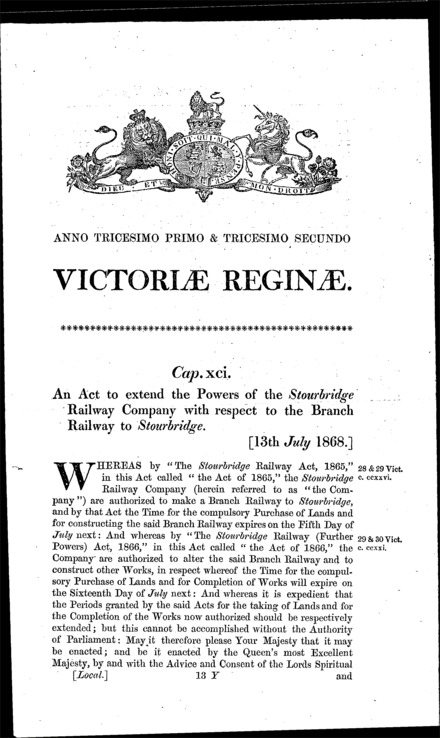 Stourbridge Railway Amendment Act 1868