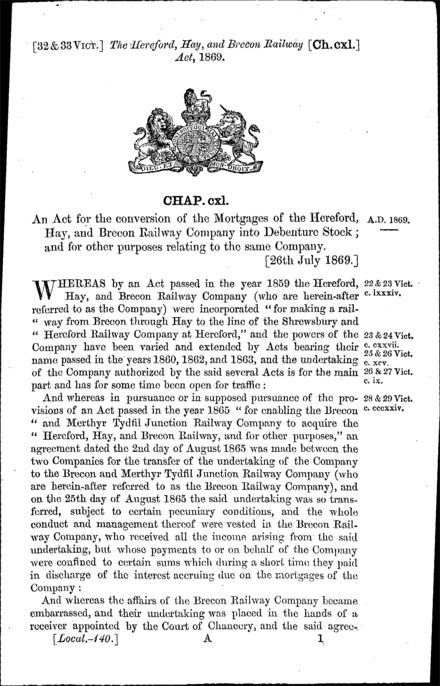 Hereford, Hay and Brecon Railway Act 1869
