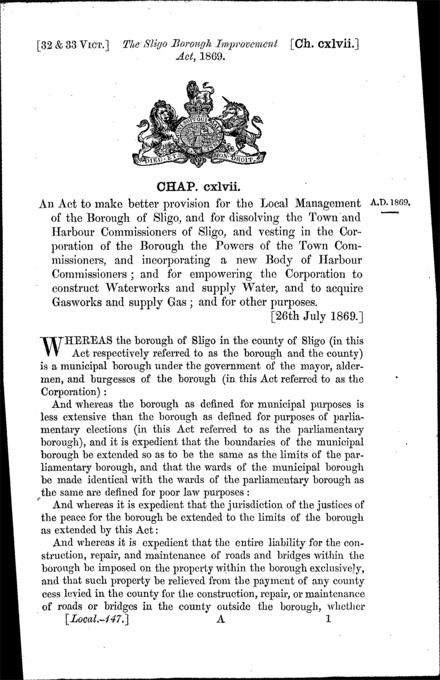 Sligo Borough Improvement Act 1869