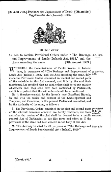 Drainage and Improvement of Lands Supplemental (Ireland) Act 1869