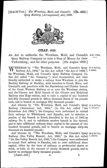Wrexham, Mold and Connah's Quay Railway (Arrangement) Act 1869