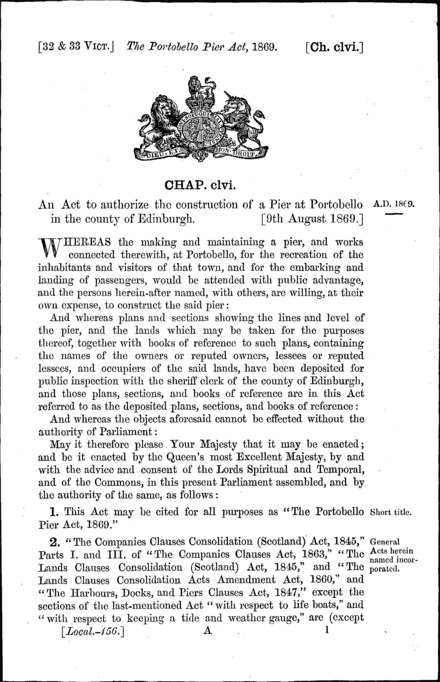 Portobello Pier Act 1869