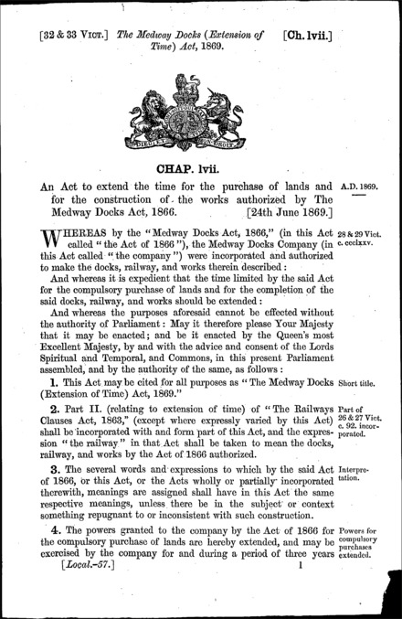 Medway Docks (Extension of Time) Act 1869