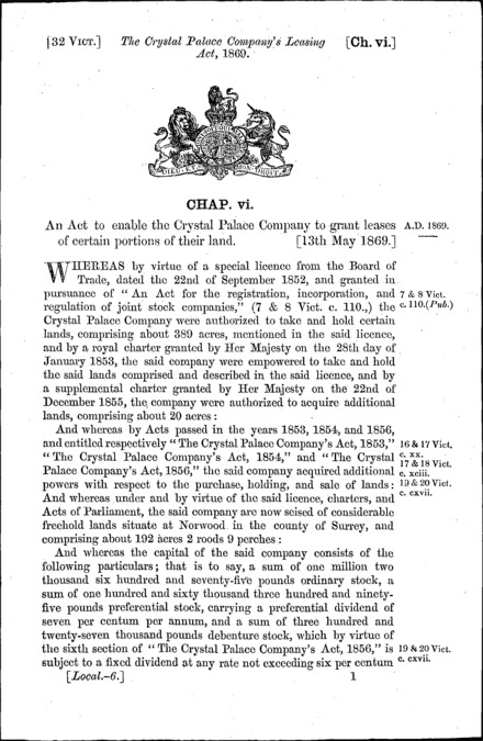Crystal Palace Company's Leasing Act 1869