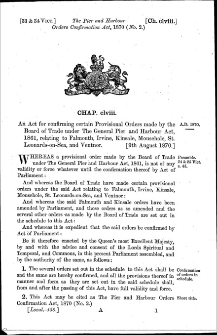 Pier and Harbour Orders Confirmation (No. 2) Act 1870