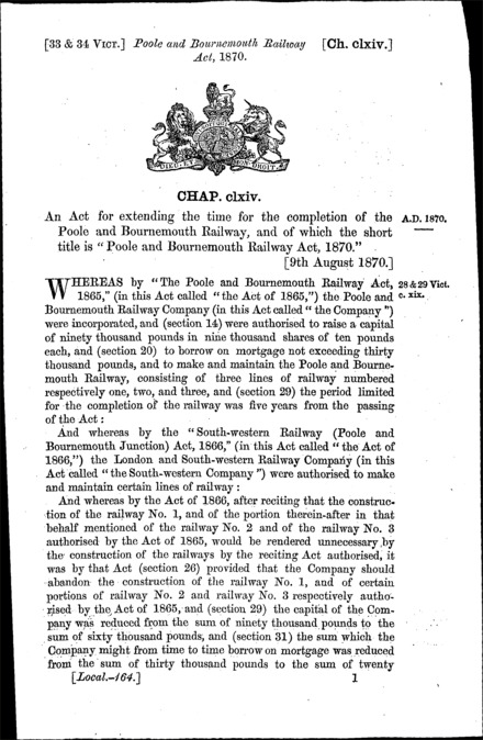 Poole and Bournemouth Railway Act 1870