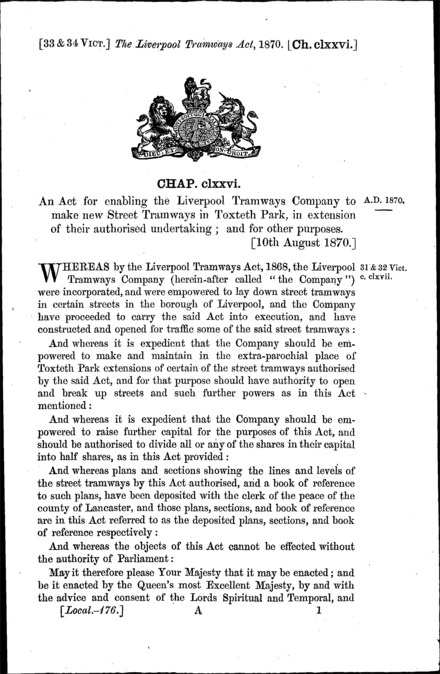 Liverpool Tramways Act 1870