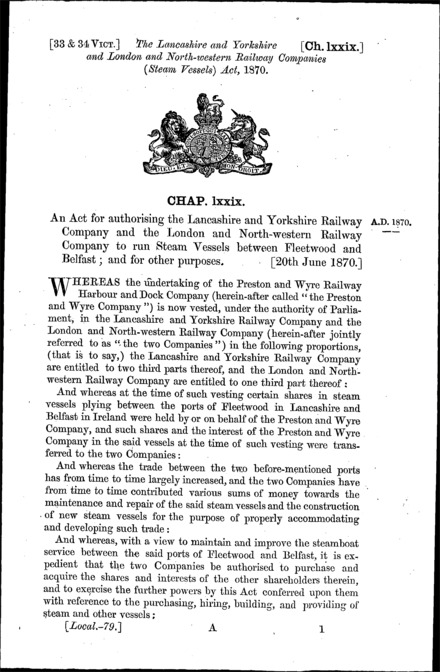 Lancashire and Yorkshire and London and North Western Railway Companies (Steam Vessels) Act 1870