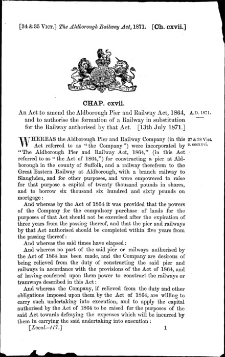 Aldborough Railway Act 1871